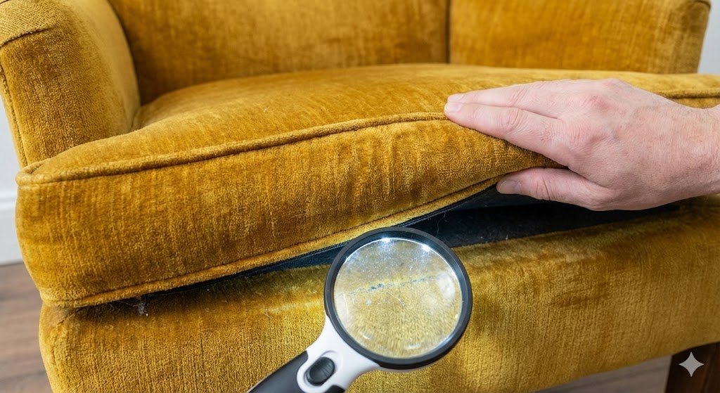 Inspection fauteuil vintage occasion risque punaise de lit tissu