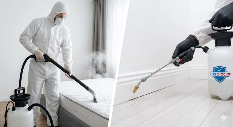 Traitement professionnel punaise de lit technicien combinaison protection