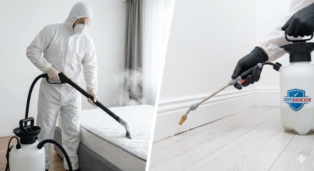 Traitement professionnel punaise de lit technicien combinaison protection