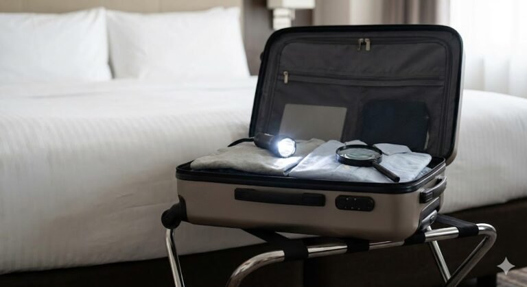 Prévention punaise de lit voyage valise hotel porte bagage inspection