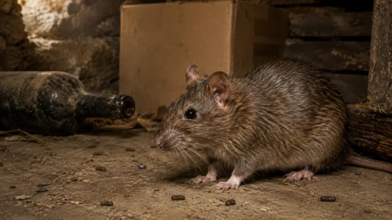 Rat brun dans une cave française, rongeur potentiellement vecteur du hantavirus de souche Seoul en milieu urbain